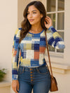 Trendy Color Block Long Sleeve T-Shirt for Women - 100% Polyester, Slightly Stretchy Fabric - Store 42