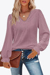 Trendy Eyelet V-Neck Blouse with Flounce Sleeves - Opaque, Highly Stretchy, Lined - 100% Polyester - Store 42
