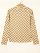 Check Pattern Turtleneck Slim Long Sleeve Tee