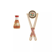 Food Theme Copper Asymmetry Earring Sushi Chopsticks onesize