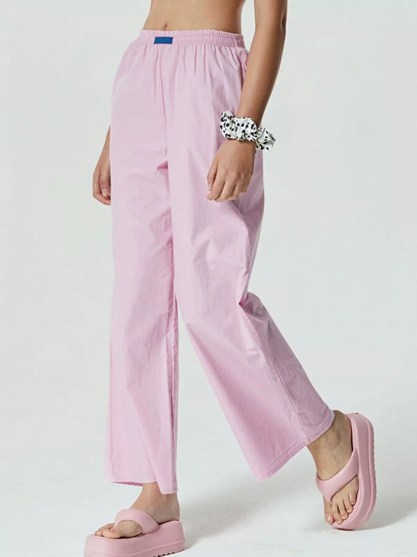 Trendsi Elastic Waist High-Waisted Wide Leg Pants - Comfortable Cotton Blend with Spandex
