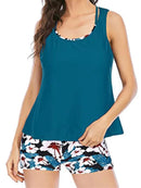Cutout Printed Round Neck Three-Piece Swim Set