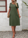 Ivy Lane Round Neck Short Sleeve Dress with Pockets Matcha Green