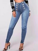 Full Size High-Waisted Double-Breasted Skinny Jeans Plus Size - Store 42