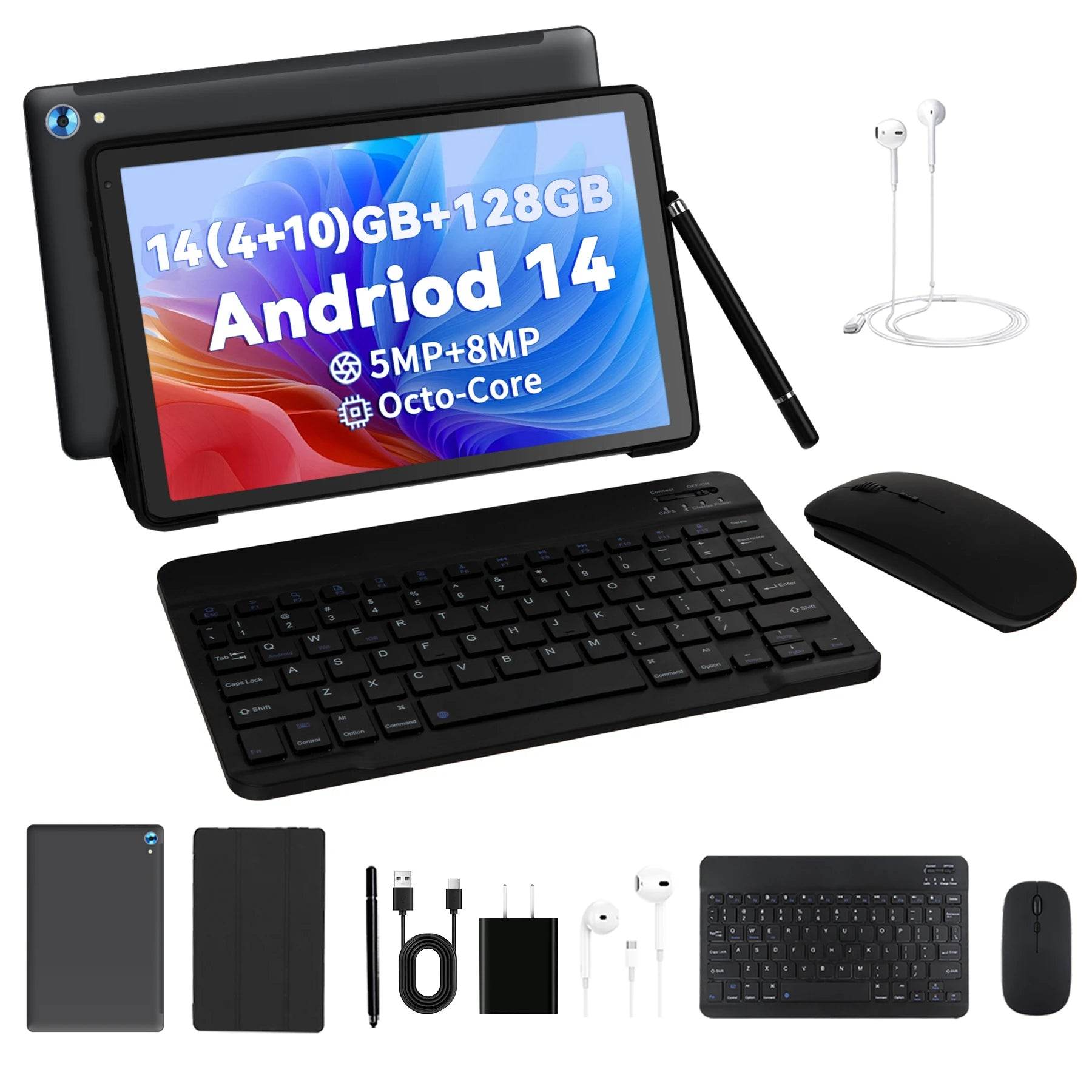 Brand C108 10.1" Octa-Core Tablet - 10GB RAM, 128GB Storage, Android 14, Complete Accessory Bundle