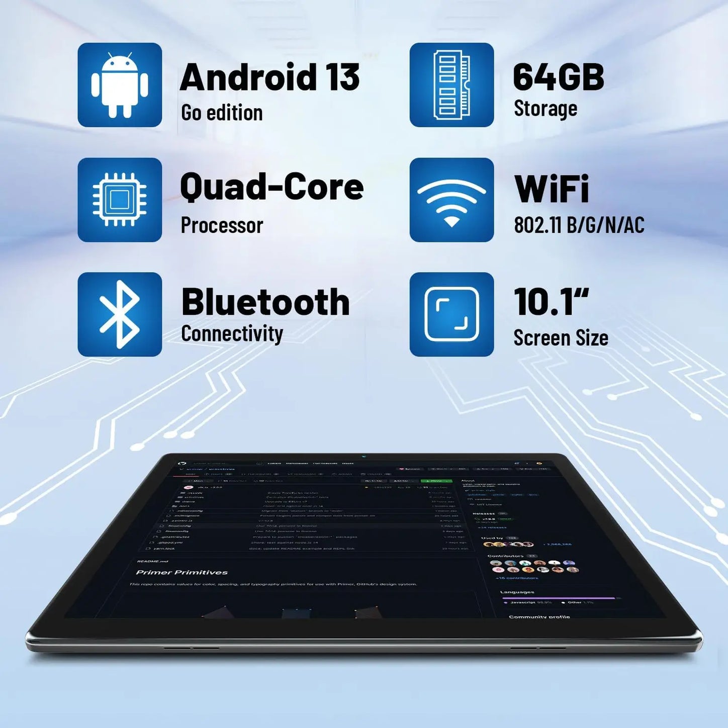 MB1001 Tablet 10.1" 1080P Android 13, 6GB RAM, 64GB Storage, Sleek Design & Long-Lasting Battery