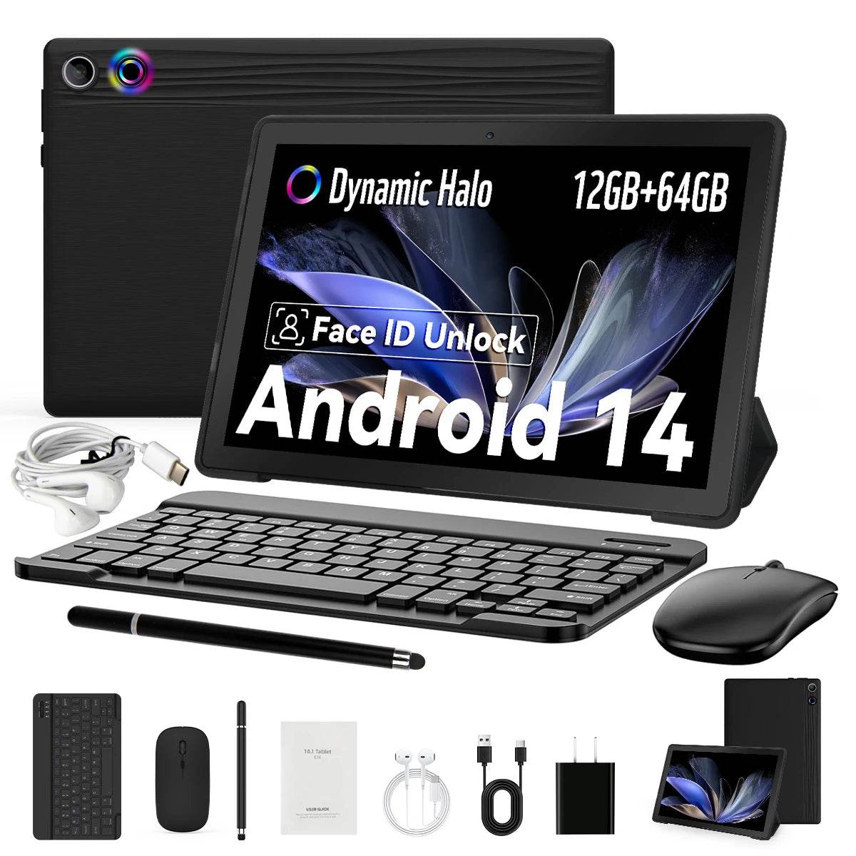 A10L 10-Inch Tablet Android 14, 12GB RAM, 64GB ROM, WiFi 6, Expandable Storage Up to 1TB