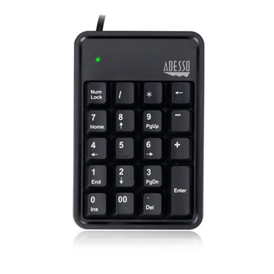 Adesso AKB-600HB 19-Key Mechanical Keypad with 3-Port USB Hub for Enhanced Laptop Productivity
