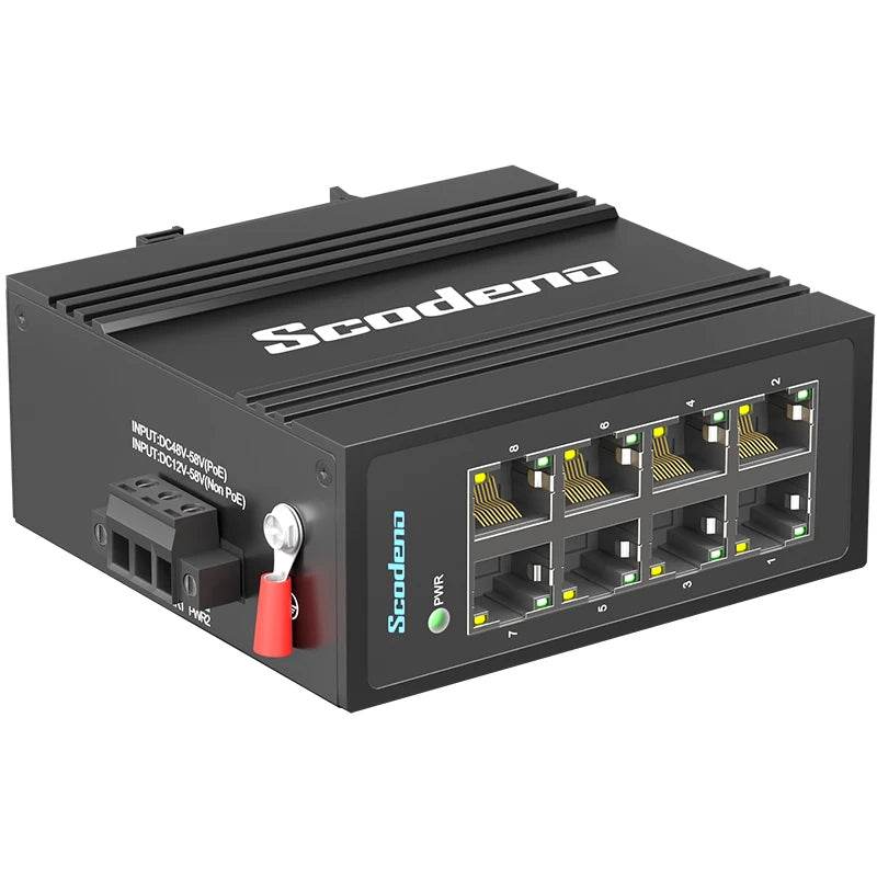 Scodeno 8-Port Industrial Ethernet Switch 10/100 Mbps -40 to 75°C DIN-Rail IP40 Reliability