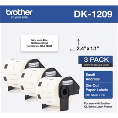 Brother DK-12093PK Genuine Small Address Labels 3-Pack – 800 Die-Cut Black on White Labels