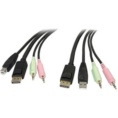 6Ft 4-In-1 USB DisplayPort KVM Switch Cable With Audio & Microphone Support