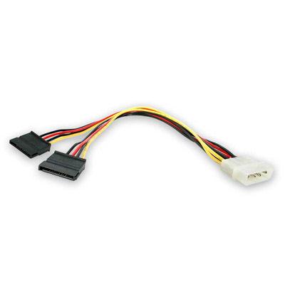 12" LP4 to Dual SATA Power Y Cable Adapter - Connect Two SATA Drives with One LP4 Connector