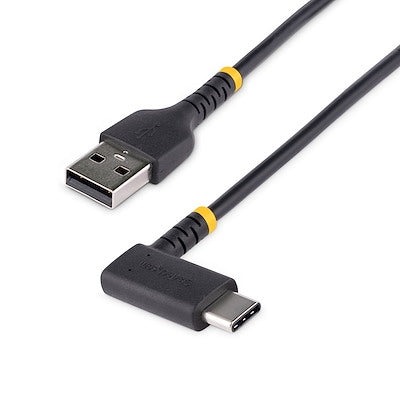 1ft Heavy-Duty USB-A to Right Angle USB-C Charging Cable for Fast Charging and Data Transfer