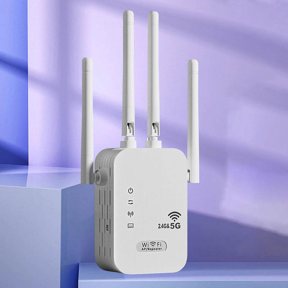 LAIMANEI 1200Mbps Dual Band WiFi Repeater with 4 Antennas & WAN/LAN Port for Seamless Connectivity