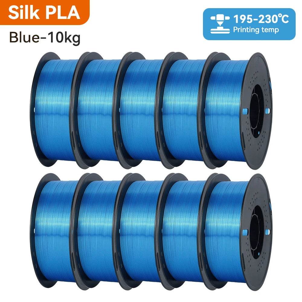 KINGROON 10KG Silk PLA Filament Set in vibrant blue shade, 1.75mm diameter, ensuring exceptional quality in 3D printed designs.