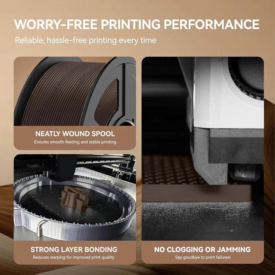 JAYO Wood PLA 3D Filament 1.75mm 1.1kg - 6 Roll Set with Authentic Wood Texture & Finish