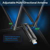 EDUP AX1672 USB 3.0 WiFi 6E Adapter | Tri-Band 3000Mbps | High-Gain Antenna for Extended Range