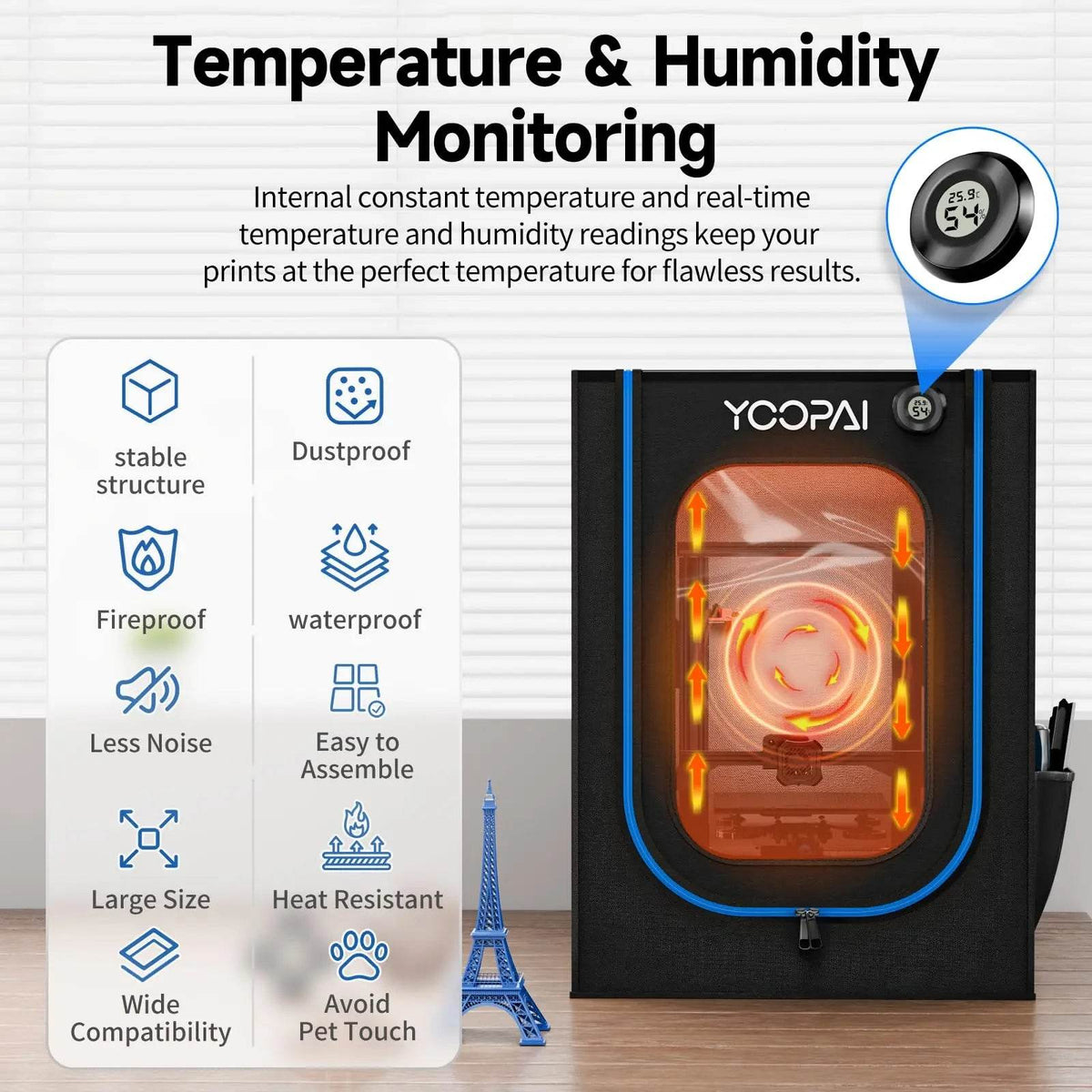YOOPAI 3D Printer Enclosure for Bambu & Creality with LED Light - Fireproof, Dustproof, Temperature Control