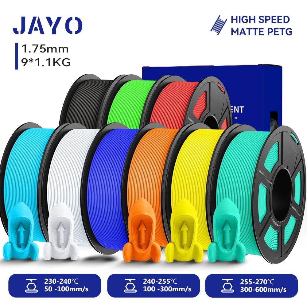 JAYO PETG Filament 1.75mm - 9 Rolls for Fast, Reliable 3D Printing with Matte Finish BKGNRDSBWTBLORYLMG United States