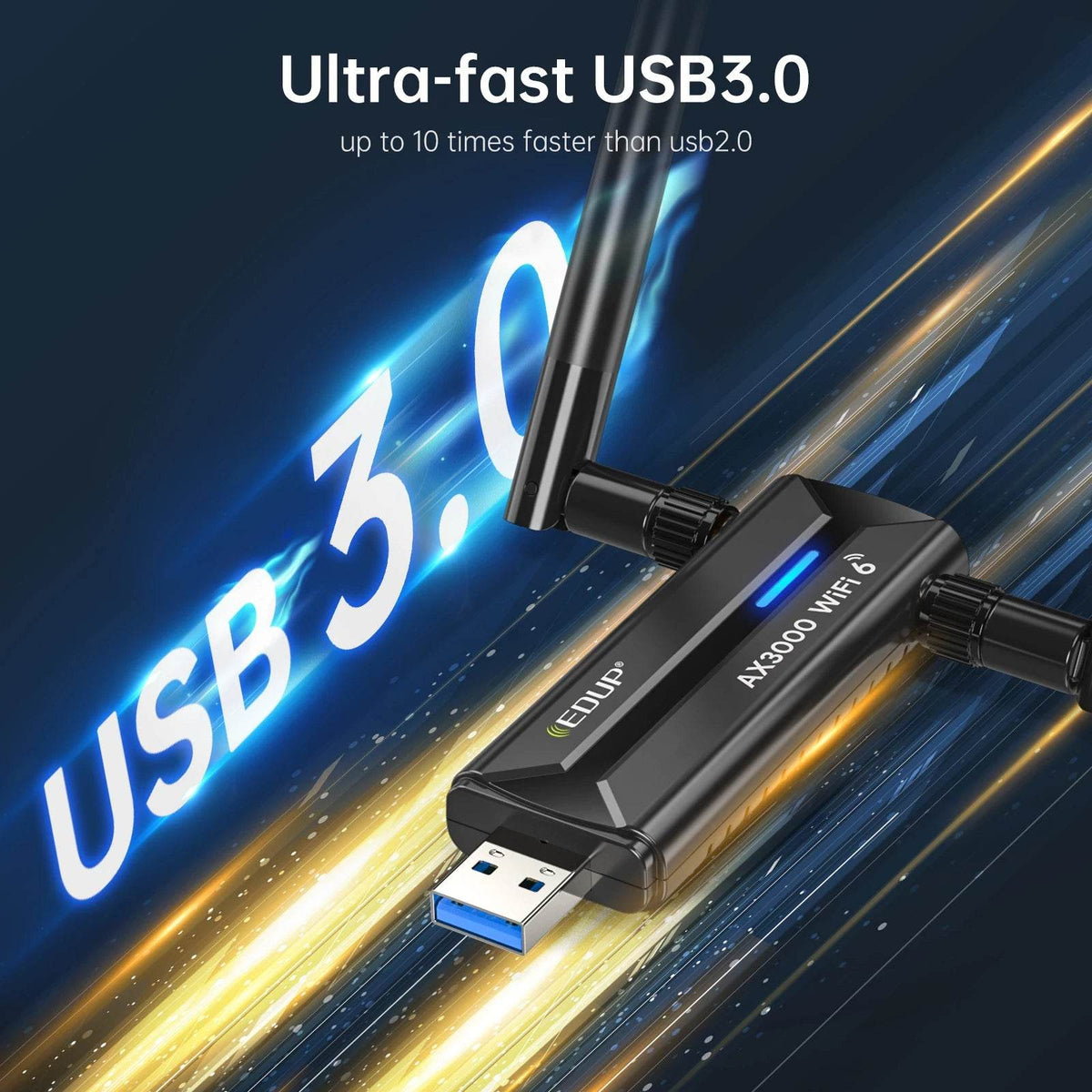 EDUP AX1672 USB 3.0 WiFi 6E Adapter | Tri-Band 3000Mbps | High-Gain Antenna for Extended Range
