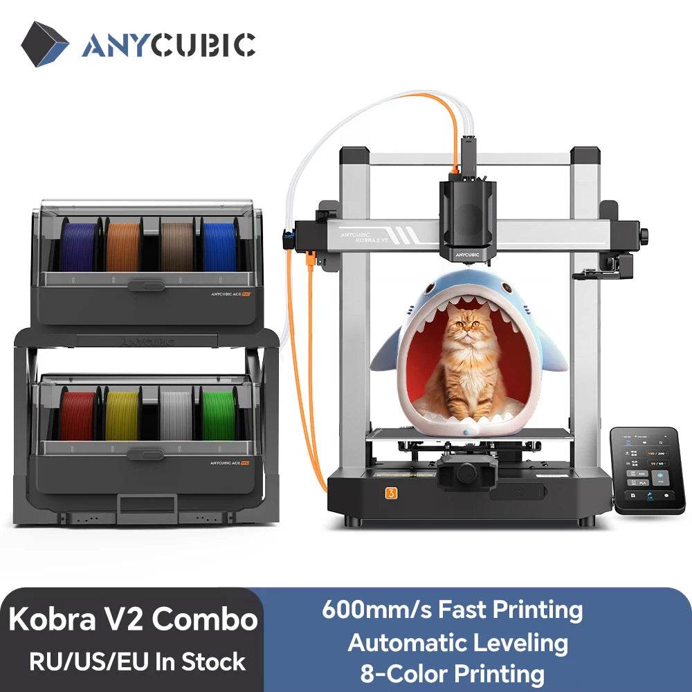 Anycubic Kobra 3 V2 3D Printer: 600Mm/S Fast Printing, 8 Vibrant Colors, APP Control, ACE Pro Filament Drying