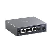 Overview of the XikeStor 2.5G L2 Managed Switch revealing its sleek design with 4 x 2.5G RJ45 and 2 x 10G SFP+ ports, tailored for optimal home or small business networking.