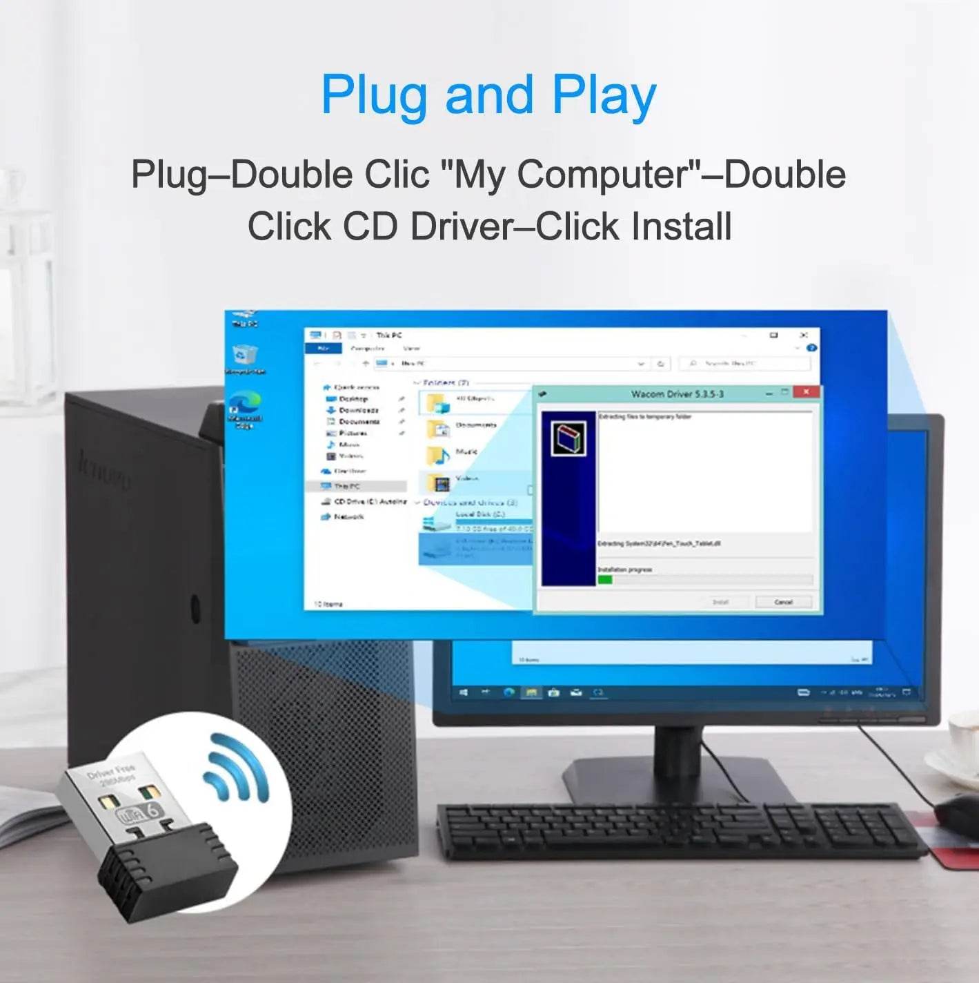 AX300 Mini USB WiFi 6 Adapter - 2.4GHz, Driver-Free, Compact Design for Laptops