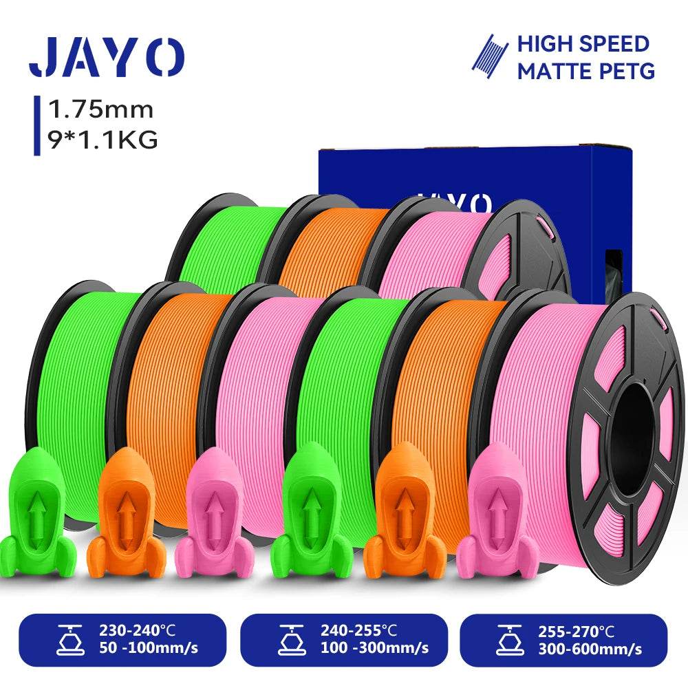 JAYO PETG Filament 1.75mm - 9 Rolls for Fast, Reliable 3D Printing with Matte Finish 3GN3OR3PK United States