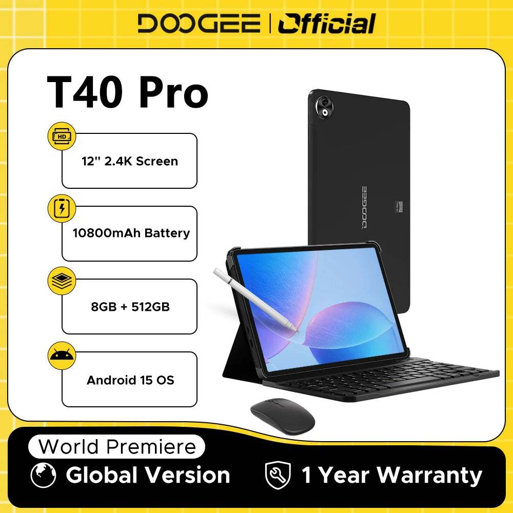Doogee T40 Pro Tablet 12 Inch, 20GB RAM, 512GB Storage, 10800mAh Battery, Android 14