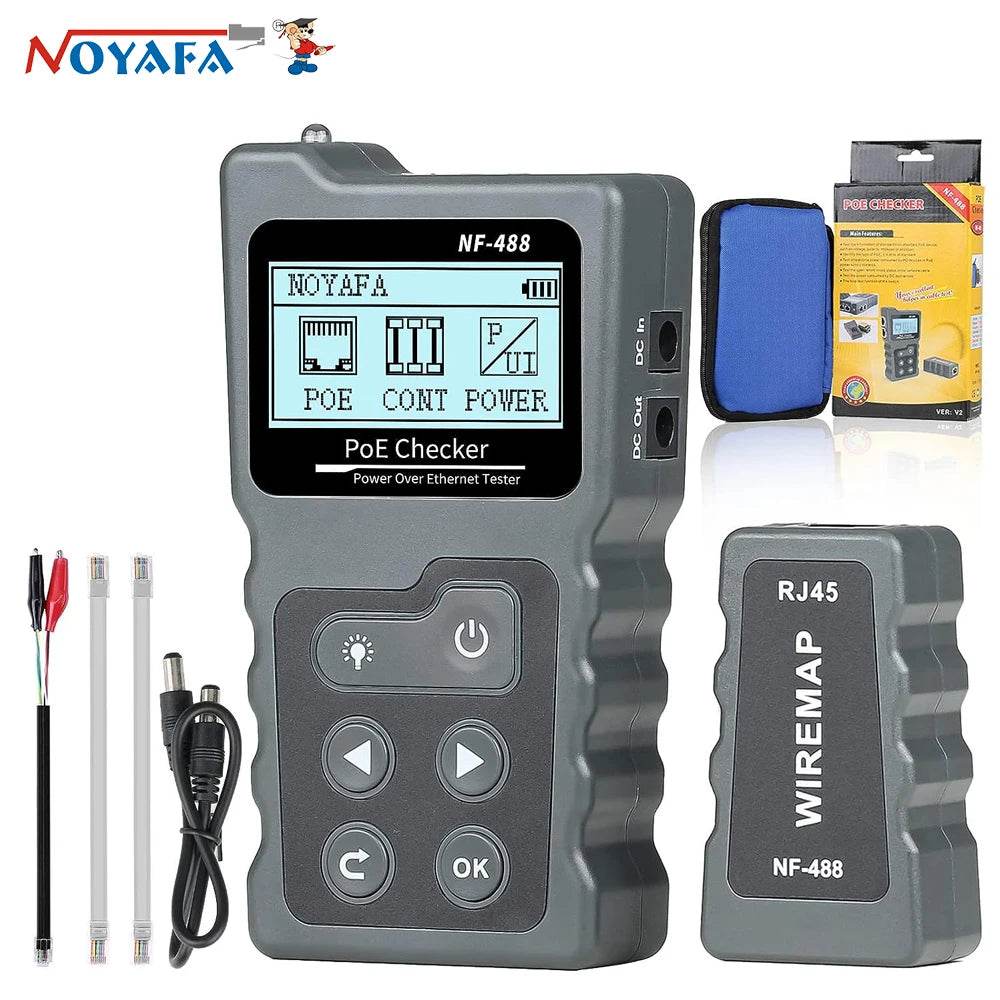 Noyafa NF-488 PoE Ethernet Cable Tester for CAT5e/CAT6/6a with Loop-Back Testing Capability