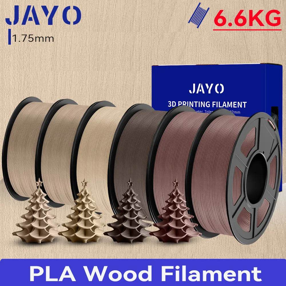 JAYO Wood PLA 3D Filament 1.75mm 1.1kg - 6 Roll Set with Authentic Wood Texture & Finish