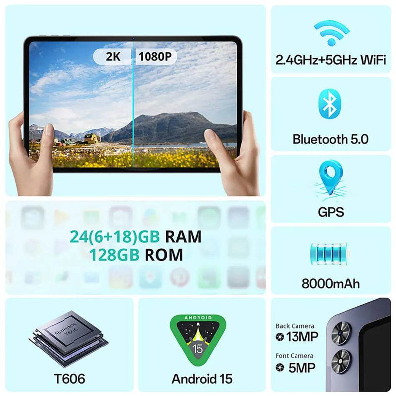 SVITOO 12" Android Tablet - 24GB RAM, 128GB ROM, 2K Display, 8000mAh Battery, Fast Charging