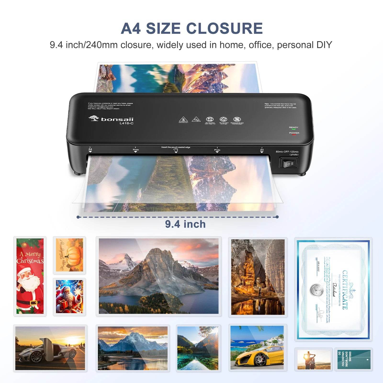Bonsaii 9-Inch Thermal Laminator With Never Jam Technology - Perfect For Home, Office & School