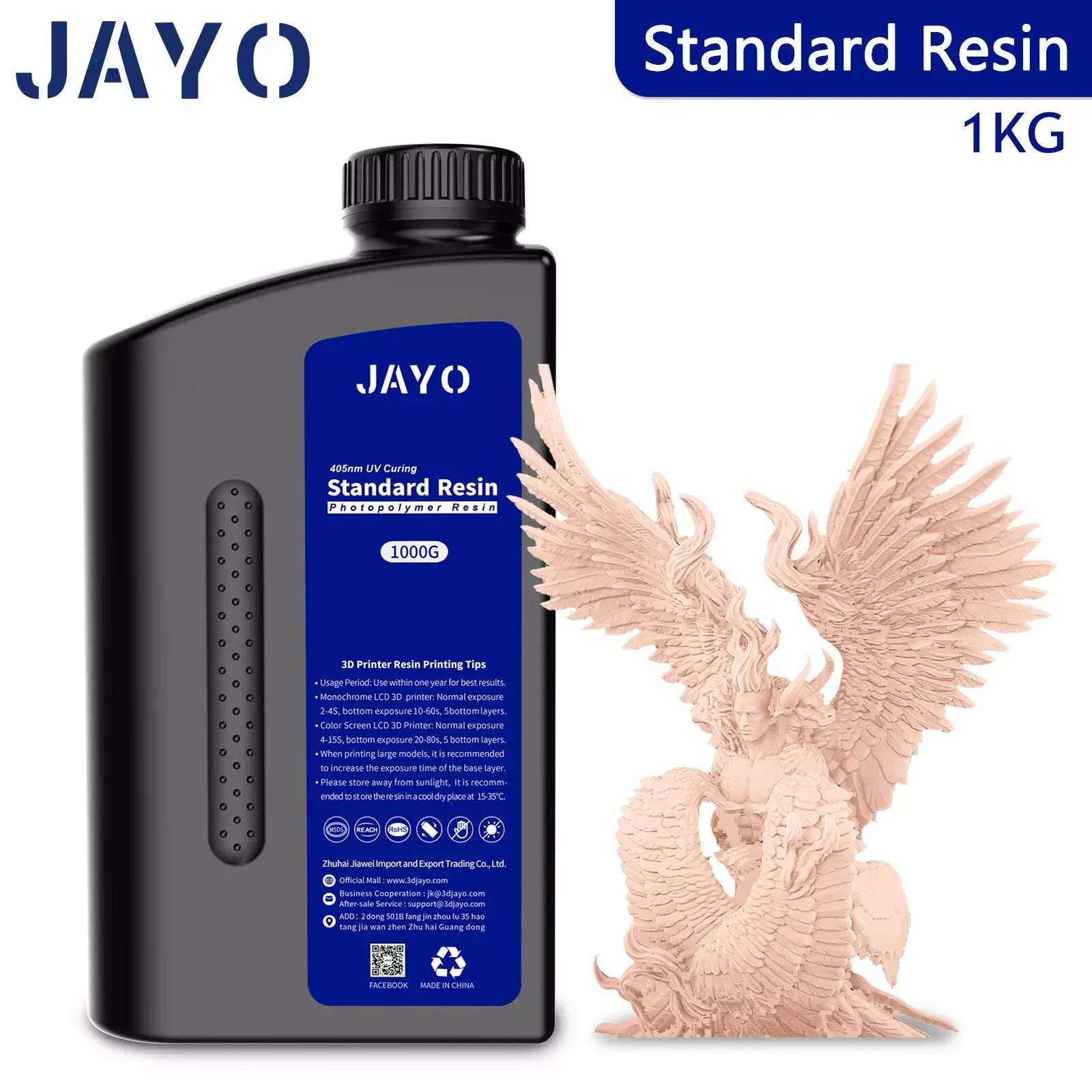 JAYO 3D Printer Standard Resin bottle featuring an impressive eagle sculpture in a soft pink hue, highlighting its versatility for high-detail printing.