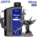 JAYO 3D Printer Resin bottle with an enchanting dragon figurine amidst a dramatic gray splash, showcasing its ABS-like capability for intricate designs.