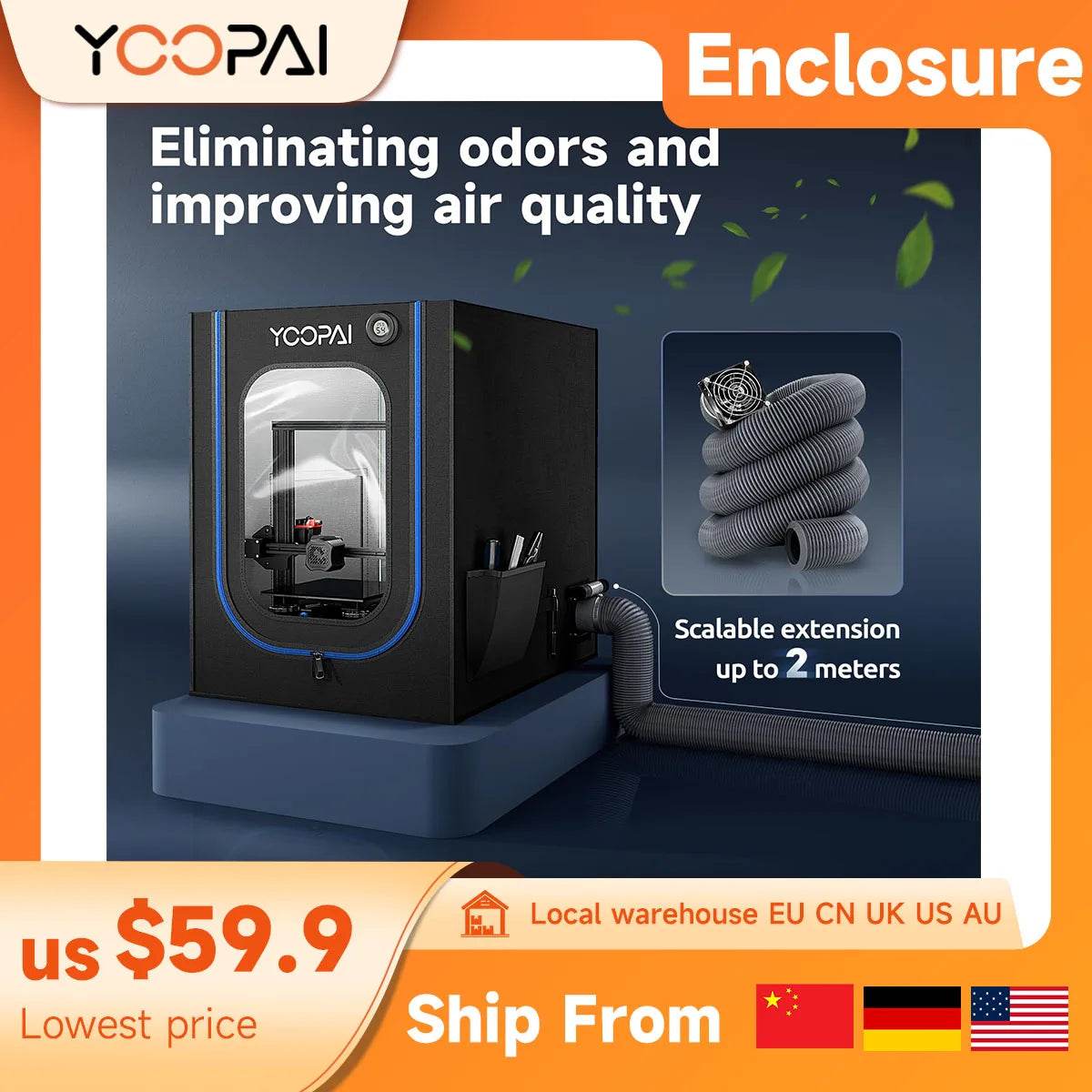 YOOPAI 3D Printer Enclosure for Bambu & Creality with LED Light - Fireproof, Dustproof, Temperature Control