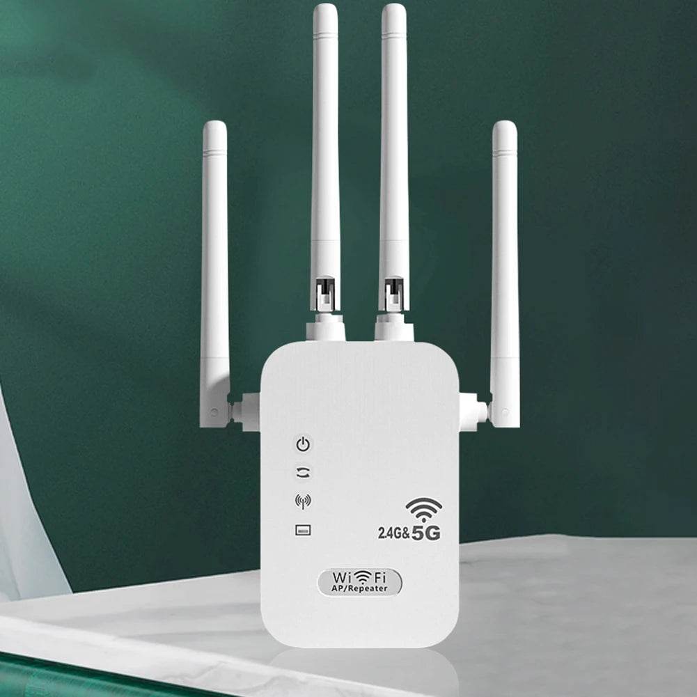 LAIMANEI 1200Mbps Dual Band WiFi Repeater with 4 Antennas & WAN/LAN Port for Seamless Connectivity