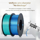Close-up of KINGROON's 1.75mm Silk PLA filaments in vibrant blue, emphasizing uniform wire diameter for smooth extrusion and clog-free performance.