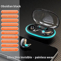 Close-up of Xiaomi Invisible Bluetooth 5.3 Earbuds by ALLOYSEED in obsidian black, featuring a multifunctional display and highlighting its smart tech capabilities for enhanced listening.