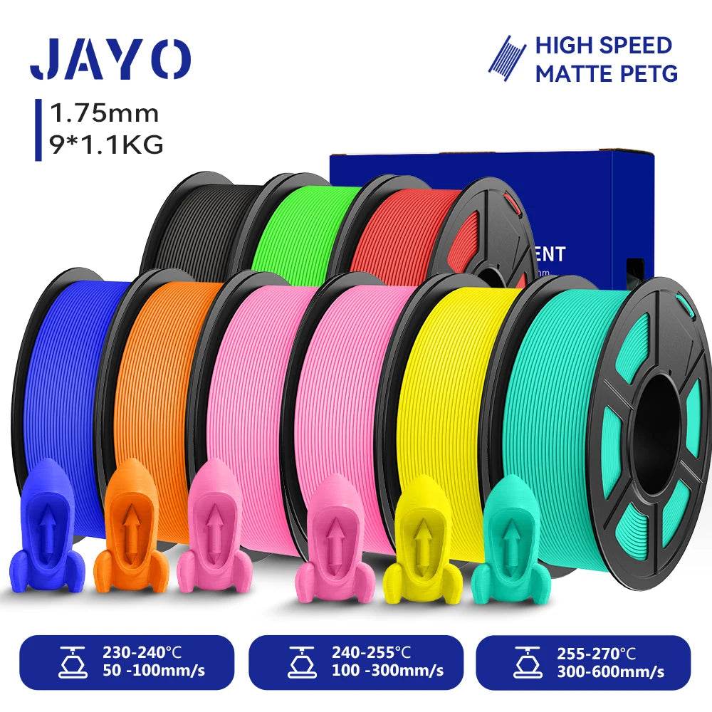 JAYO PETG Filament 1.75mm - 9 Rolls for Fast, Reliable 3D Printing with Matte Finish BKGNRDBLOR2PKYLMG United States