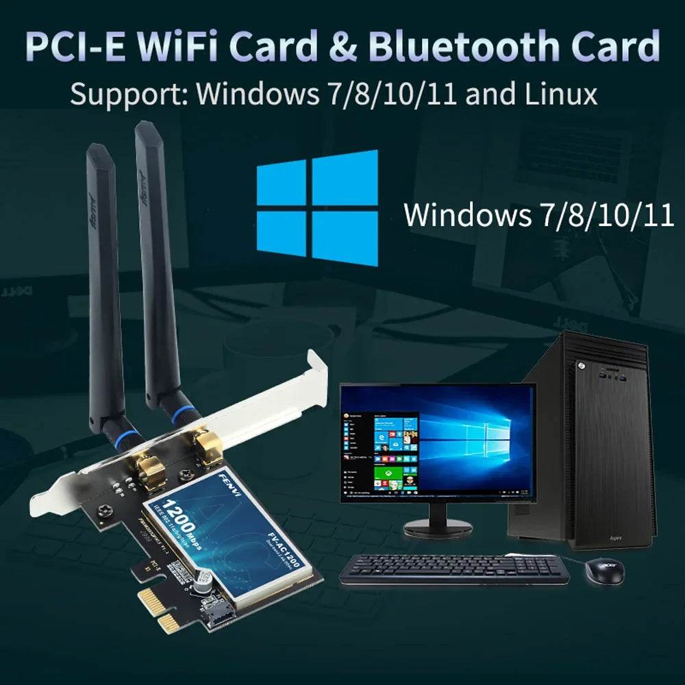 FENVI FV-AC1200 PCIe WiFi Card - 1200Mbps Dual Band 2.4GHz/5GHz, Easy Install for Gaming & Streaming