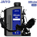 JAYO 3D Printer Resin - ABS-Like, Water Washable, 395-405nm, Durable High-Detail Prints. Featuring a powerful knight figure beside the bottle, emphasizing the durable and precise output this resin provides.