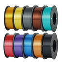 Vibrant KINGROON 10KG Silk PLA Filament Set featuring a variety of colors in 1.75mm diameter spools, perfect for enhancing your 3D printing projects with a glossy finish.