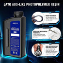 JAYO 3D Printer Resin - ABS-Like Photopolymer Bottle emphasizing toughness, mechanical properties, and high durability for reliable 3D printing applications.