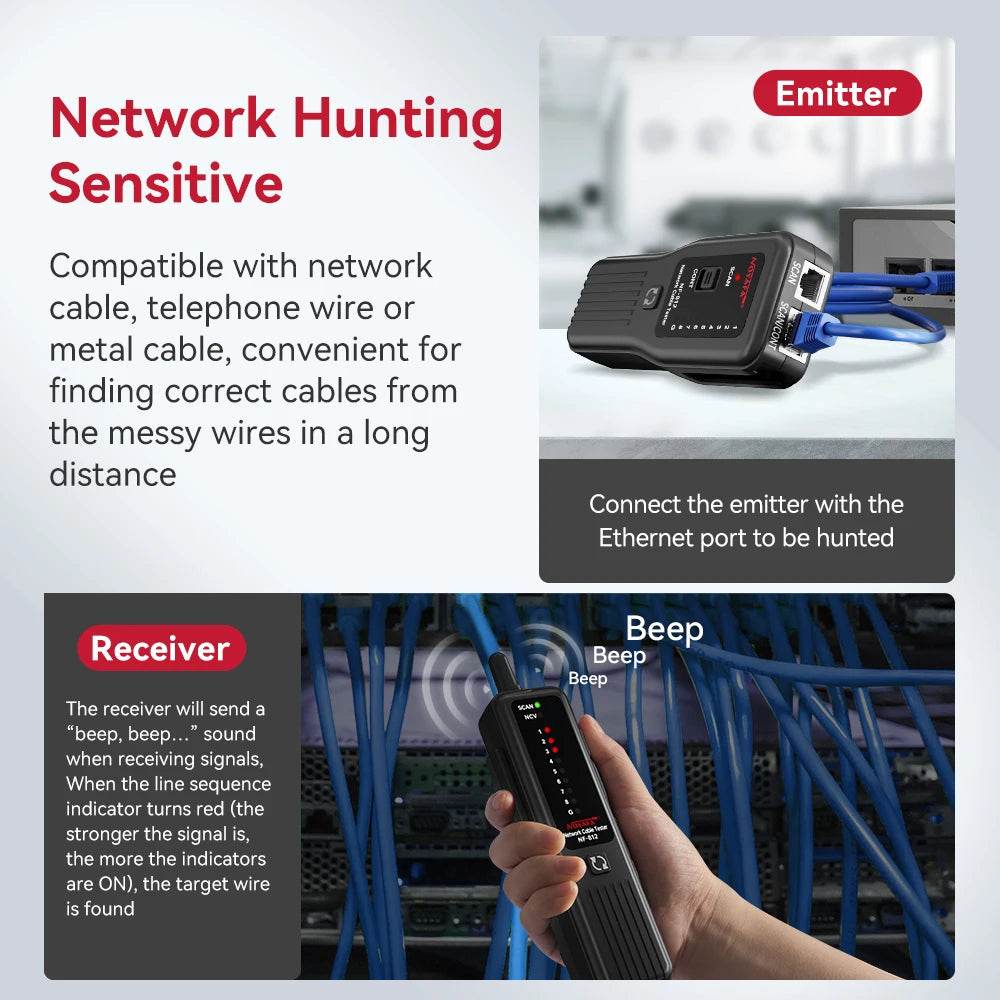 Noyafa NF-812 Cable Tester for RJ45/RJ11 - Anti-Interference Design, Burn Resistant, Portable Network Tool