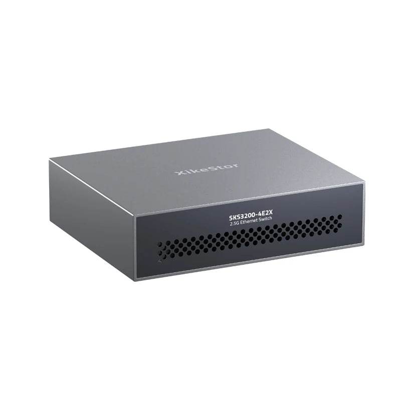 Introducing the XikeStor 2.5G L2 Managed Switch, featuring a sleek design perfect for home or small business networking, ensuring high-speed connectivity.