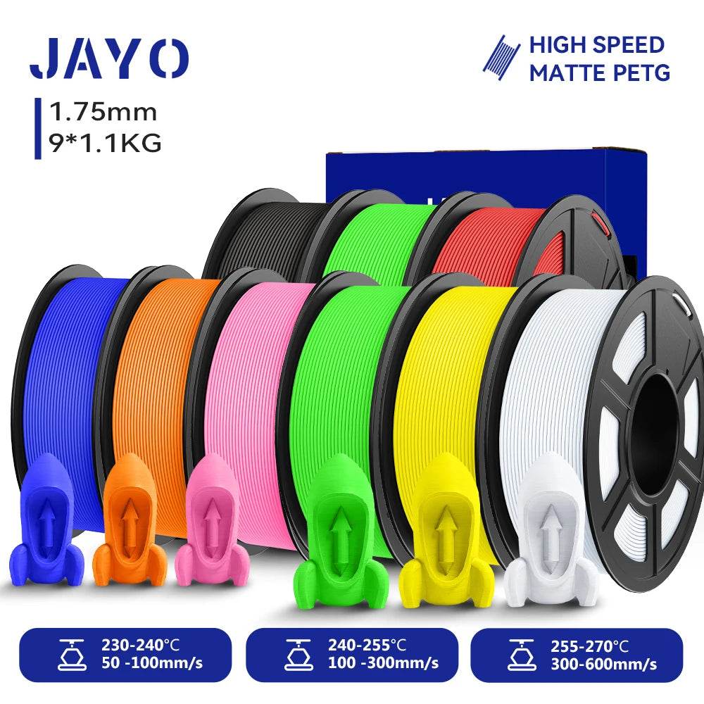 JAYO PETG Filament 1.75mm - 9 Rolls for Fast, Reliable 3D Printing with Matte Finish BK2GNRDBLORPKYLWT United States