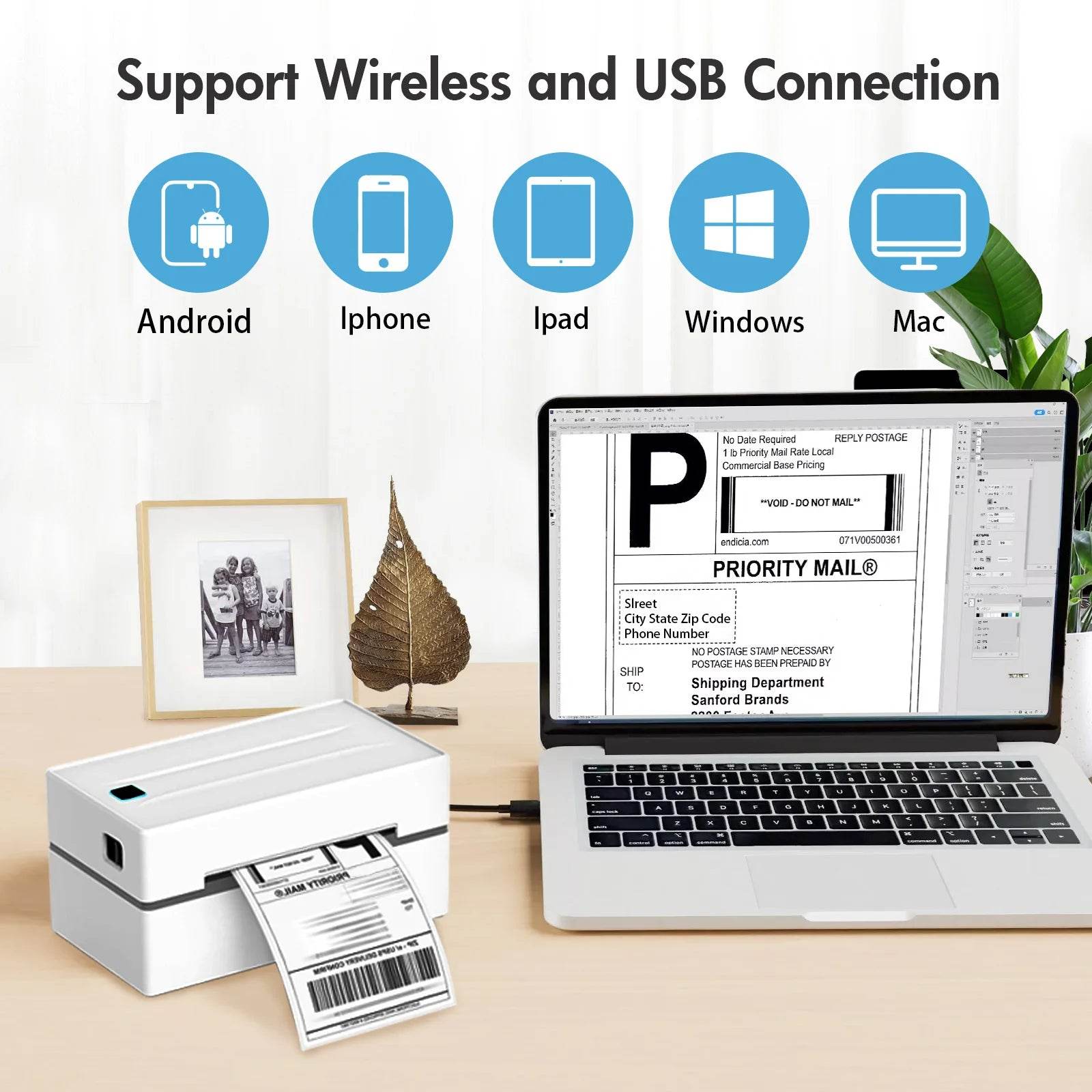LabelPro Portable Thermal Printer 300DPI 4x6 WiFi Bluetooth Fast 150mm/s High-Speed Shipping