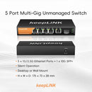 KeepLiNK 6-Port Multi-Gigabit Switch, 5x2.5GbE & 1x10Gb SFP+ Uplink for Smart Offices