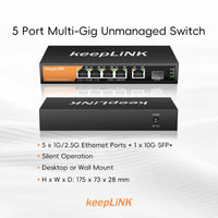 KeepLiNK 6-Port Multi-Gigabit Switch, 5x2.5GbE & 1x10Gb SFP+ Uplink for Smart Offices